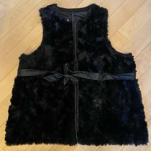 Faux Fur Open Vest with Faux Leather Detailing